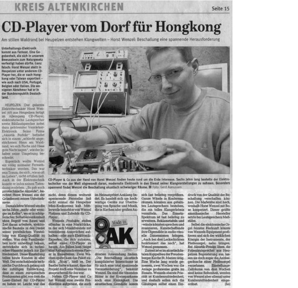 Bericht Rehinzeitung über Lieferung CD-Player